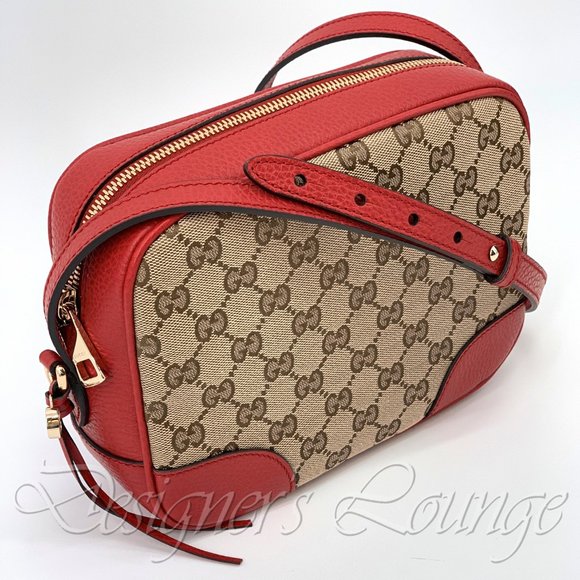 Gucci Handbags - NEW GUCCI Bree Guccissima GG Canvas Red Leather Crossbody Camera Bag Authentic